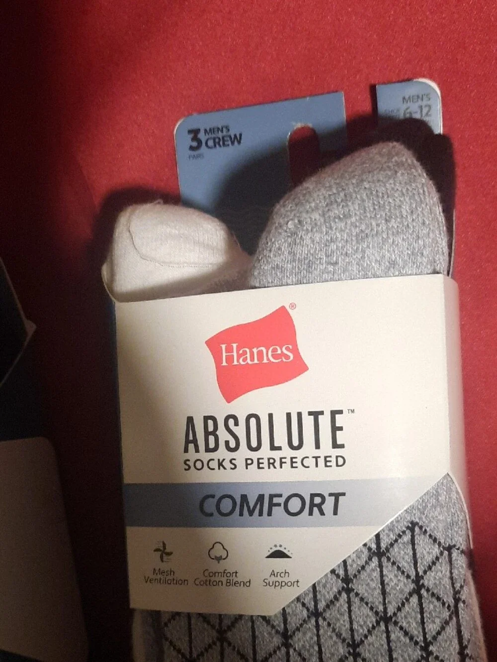 2 Hanes Absolute Comfort Mens Crew Socks - 3 Pack 6 Total Pair